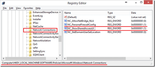 Computer\HKEY_LOCAL_MACHINE\SOFTWARE\Policies\Microsoft\Windows\Network Connections