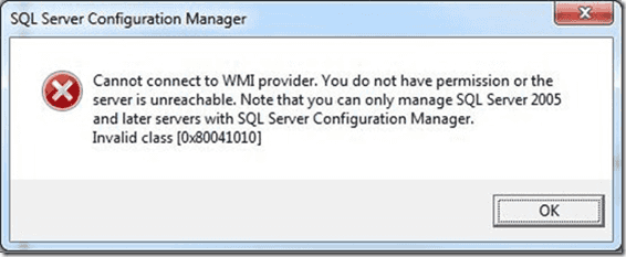 SQL Server Configuration Manager–Cannot connect to WMI provider–Invalid class [0x80041010]